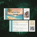 Tropical Beach Destination Boarding Photo Wedding Invitation<br><div class="desc">A trendy design of an aeroplane ticket wedding invitation with a tropical destination theme (Hawaii etc.) featuring a watercolor illustration of a tropical beach, will delight couple and guests, looking forward to the big day. Template for a picture of the happy couple. An all in one wedding invitation that includes...</div>
