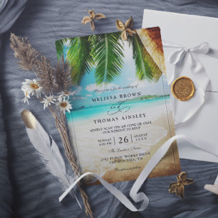 Tropical Beach Destination Chic QR Code Wedding Invitation