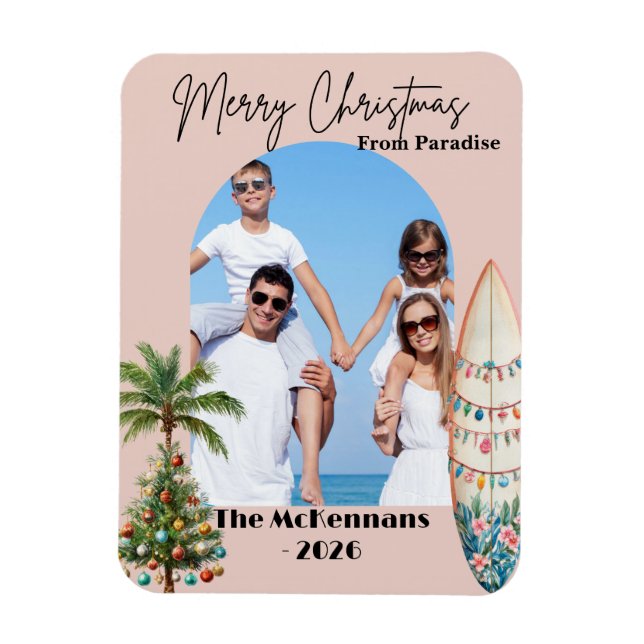 Tropical Beach Destination Christmas Card Magnet (Vertical)