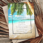 Tropical Beach Destination Wedding Invitation<br><div class="desc">Turquoise waters,  white sand and palm tree design wedding invitations for your tropical destination or beach wedding. This beach wedding invitation is set in a modern mix of fonts and printed in dark grey ink. Customise the invitation with your wedding details.</div>