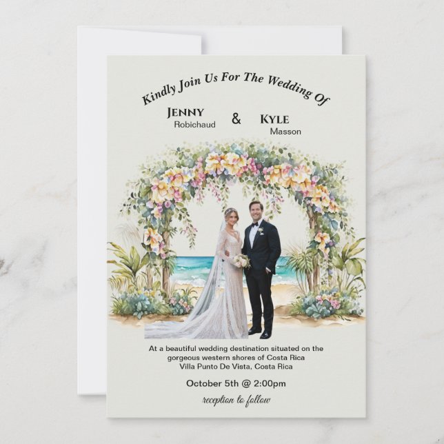 Tropical Beach Destination Wedding Invitation  (Front)