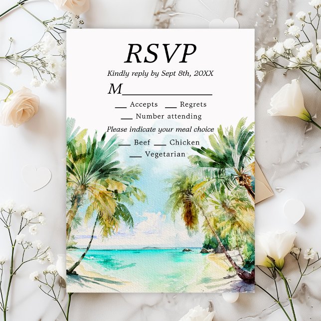 Tropical Beach Destination Wedding Meal Choice RSVP Card (Creator Uploaded)
