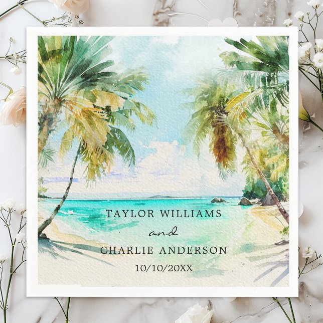 Tropical Beach Destination Wedding Napkin (Creator Uploaded)