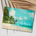 Tropical Beach Destination Wedding Photo  Save The Date<br><div class="desc">Gorgeous tropical beach scene wedding save the date for your destination beach wedding. Beautiful beach scene with the message "Sandy toes and salty kisses" along with your names, wedding date and location. Add your engagement photo to the back. Mail these cards to family and friends, ask them to save the...</div>