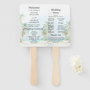 Tropical Beach Destination Wedding Program Hand Fan