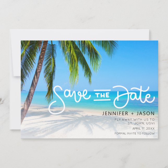 Tropical Beach Destination Wedding Save the Date (Front)