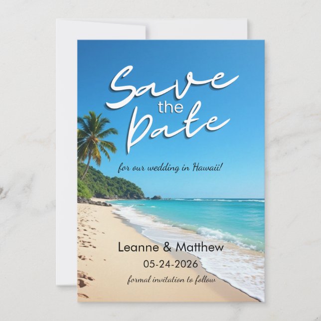 Tropical Beach Destination Wedding Save the Date (Front)