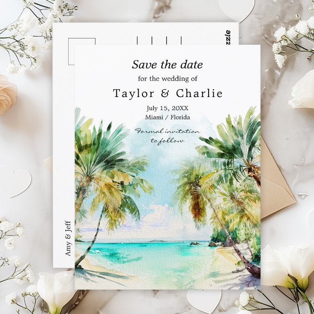 Tropical Beach Destination Wedding Save The Date Postcard (Creator Uploaded)