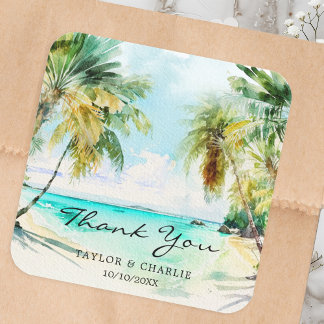 Tropical Beach Destination Wedding Thank You Square Sticker