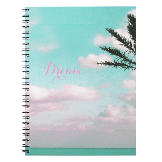 Tropical Beach, Dream, Ocean View, Clouds, Palm Spiral Notebook (Front)