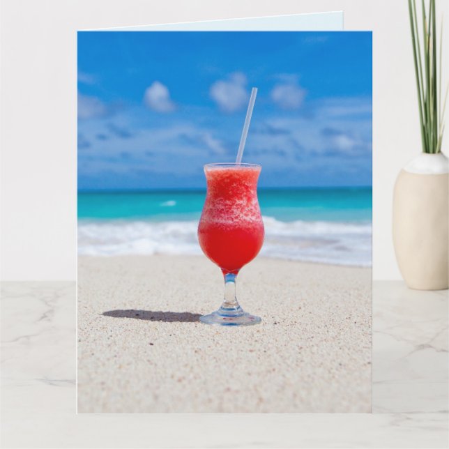 TROPICAL BEACH DRINK BIRTHDAY GREETING CARD (Front)