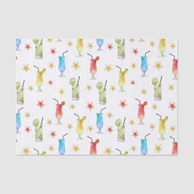 Tropical Beach Drinks and Hibiscus Flowers   Tissue Paper (Front)