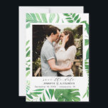 Tropical Beach Elegant Greenery Photo Save The Date<br><div class="desc">An elegant take with a modern tropical design. The design features a frame with tropical beach banana leaves and other greenery combined with elegant calligraphy typography with the traditional "save the date" . Personalise with your information. If you need help please contact me (Maria) using the contact button below or...</div>