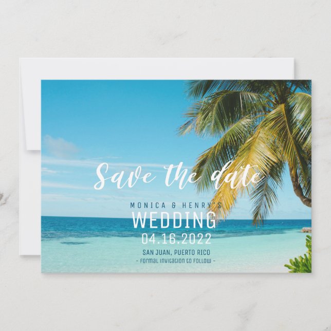 Tropical Beach Engagement Photo Wedding  Save The Date (Front)