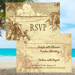 Tropical Beach Etching Rustic Response Cards
