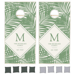 Tropical Beach Family Name Monogram Palm Pattern 