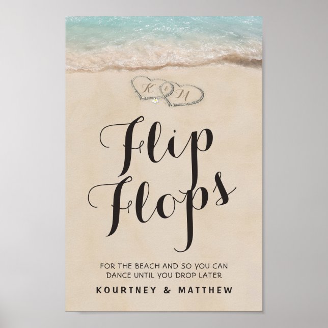 Tropical Beach Flip Flops Wedding Poster (Front)
