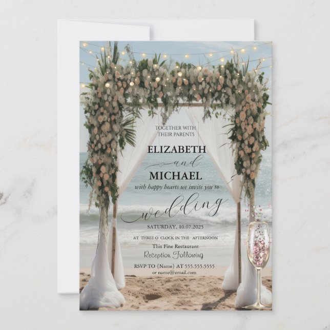 Tropical Beach Floral Arbor Invitation (Front)