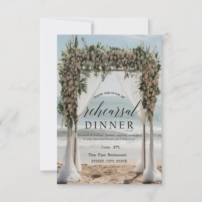 Tropical Beach Floral Arbor Rehearsal Dinner Invitation (Front)