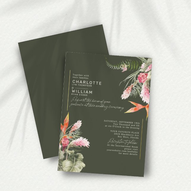 Tropical Beach Floral Dark Green Wedding Gold (Creator Uploaded)