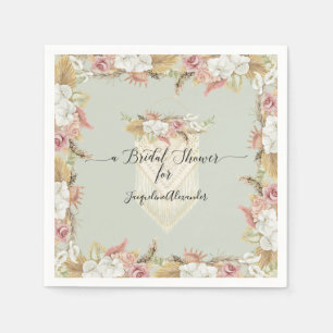 Tropical Beach Floral Mint Rustic Greenery Bridal Napkin