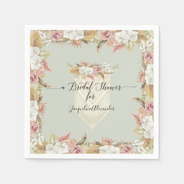 Tropical Beach Floral Mint Rustic Greenery Bridal Napkin (Front)