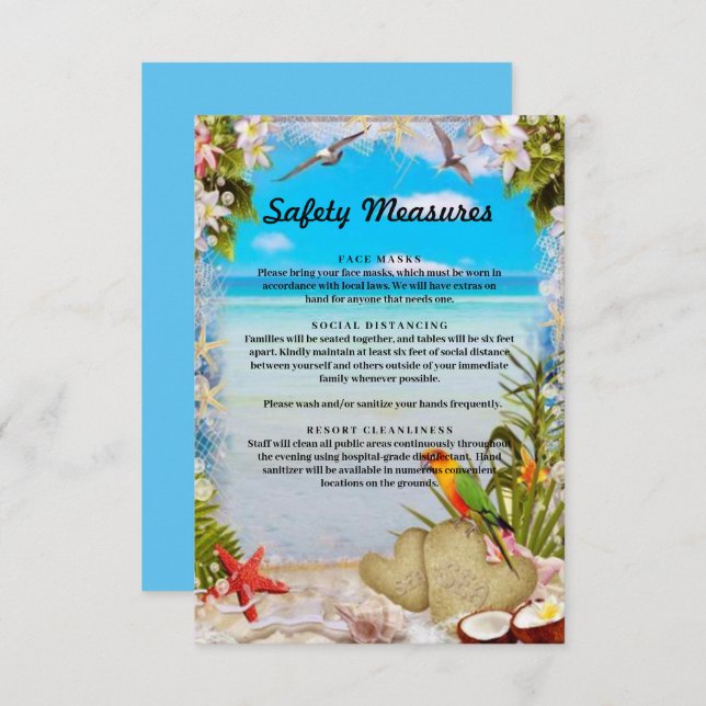 Tropical Beach Floral Safety Measures Enclosure Card (Front/Back)