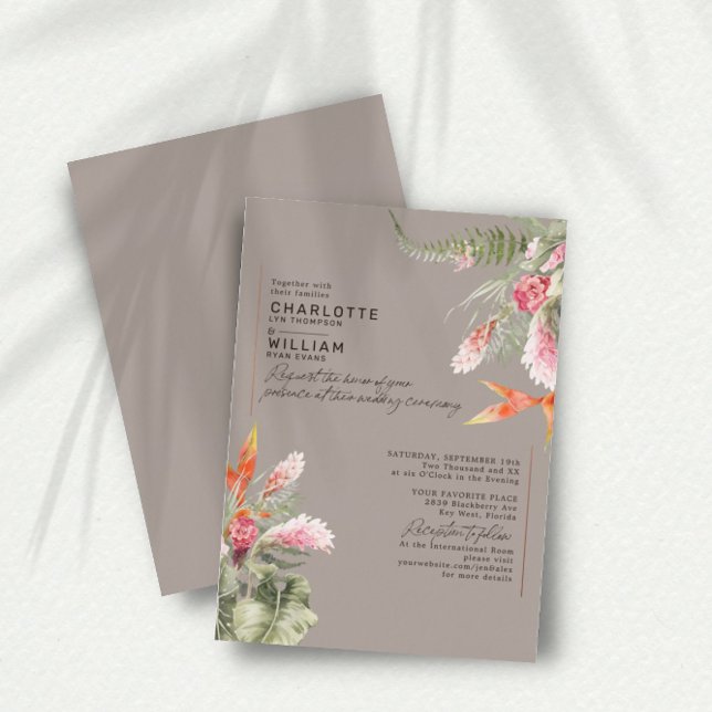 Tropical Beach Floral Taupe Wedding Gold Foil (Creator Uploaded)