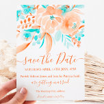 tropical beach floral watercolor save the date announcement postcard<br><div class="desc">tropical beach floral watercolor save the date card with painted sand orange coral color,  teal blue flowers,  leaf,  pampas botanical elements.</div>