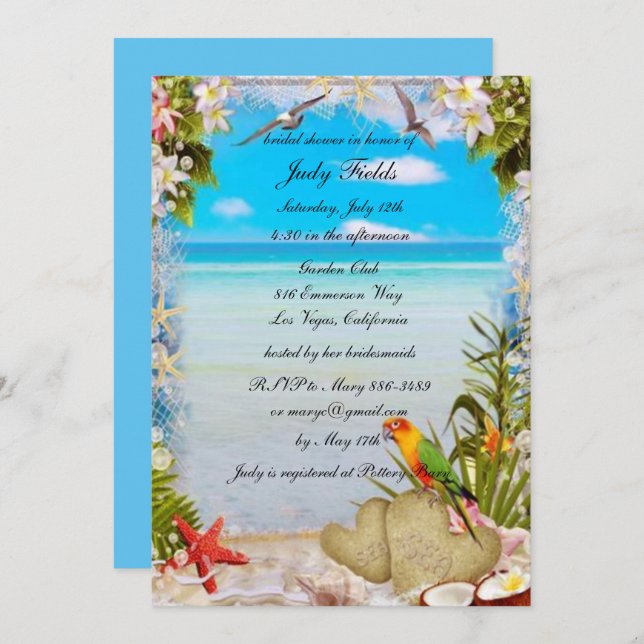 Tropical Beach Floral Wedding Bridal Shower Card (Front/Back)