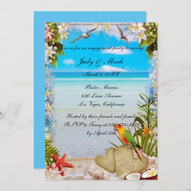 Tropical Beach Floral Wedding Engagement Party Invitation (Front/Back)