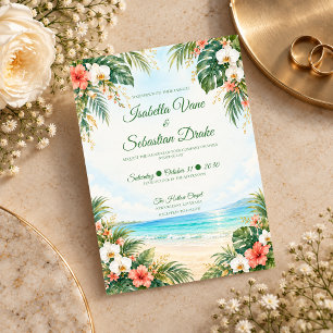 Tropical Beach Floral Wedding Invitation