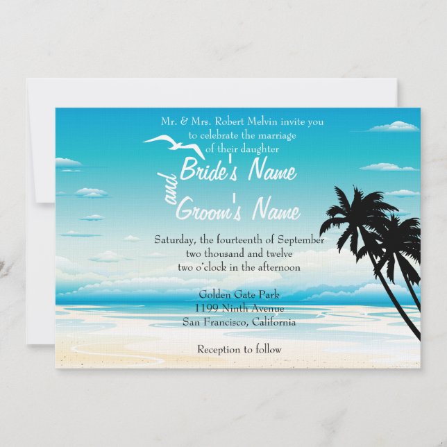 Tropical Beach  Floral Wedding Invitation (Front)