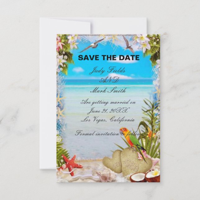 Tropical Beach Floral Wedding Save The Date Card (Front)