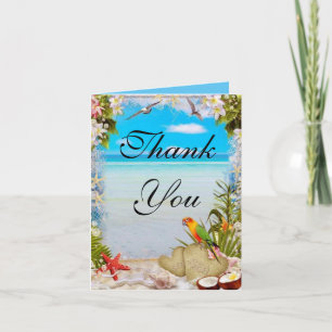 Tropical Beach Floral Wedding Thank You Card