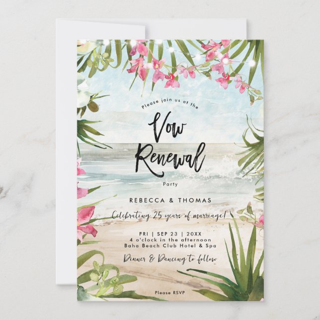 tropical beach florals vow renewal invitation (Front)