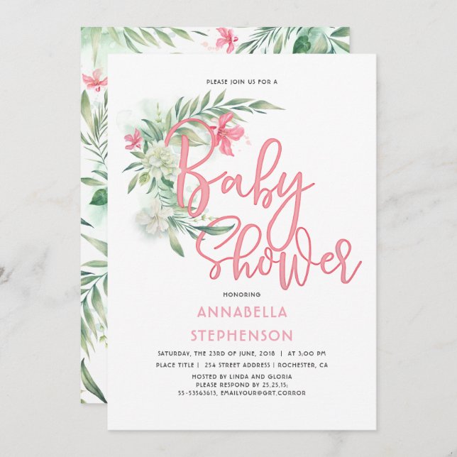 Tropical Beach Flowers Baby Shower Invitation (Front/Back)