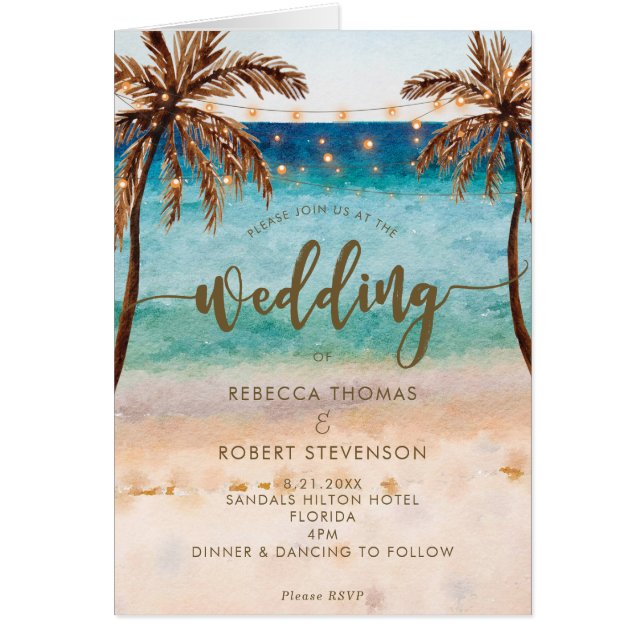 tropical beach folded card wedding invitation (Front)
