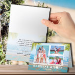 Tropical Beach Folded Christmas Photo  Holiday Card<br><div class="desc">Share your favourite beach vacation or warm weather photos with this fun tropical beach sand,  water and palm trees folded Christmas holiday card with your message in chic lettering on the inside. Select high definition for best print quality.</div>