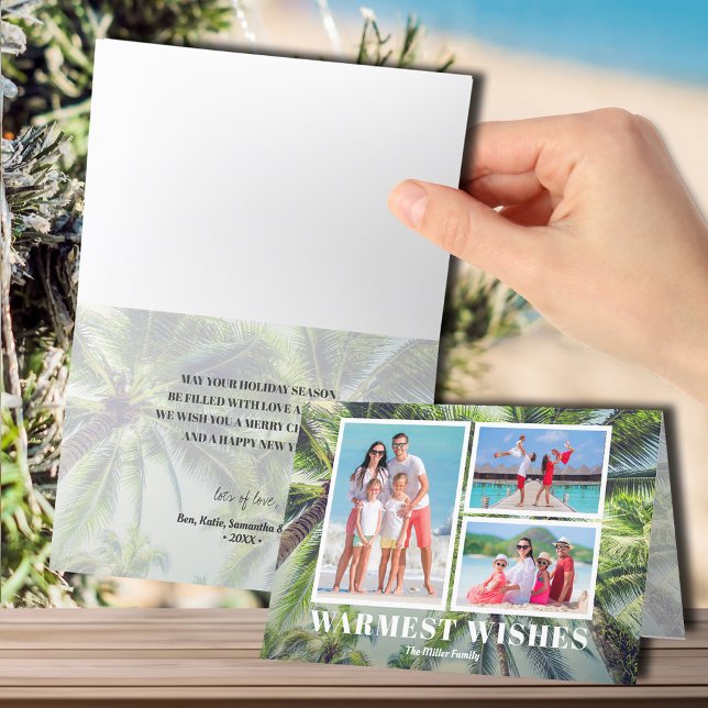 Tropical Beach Folded Christmas Photo  Holiday Card (Creator Uploaded)