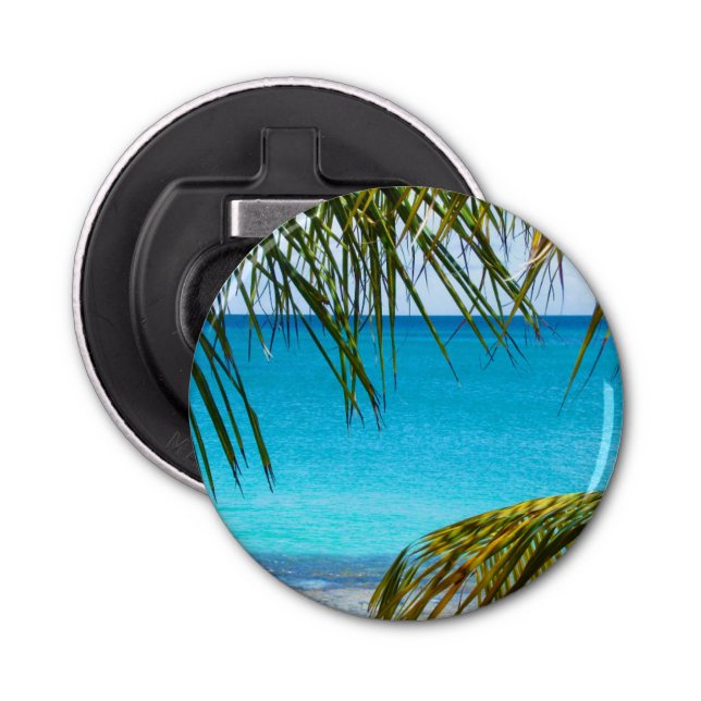 Tropical Beach framed with Palm Fronds Bottle Opener (Front)