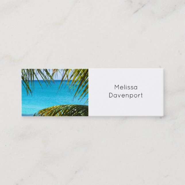 Tropical Beach framed with Palm Fronds Mini Business Card (Front)