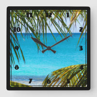 Tropical Beach framed with Palm Fronds