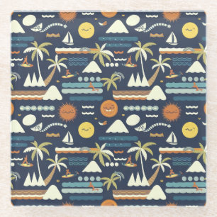 Tropical Beach Fun Pattern Glass Coaster