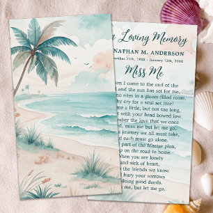 Tropical Beach Funeral Modern Memorial Prayer Card