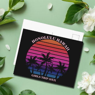 Tropical Beach Girls Trip Pink Black Custom Postcard