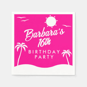 Tropical Beach Girly Hot Pink Sweet 16  Napkin