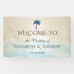 Tropical Beach Glitter Palm Wedding Banner