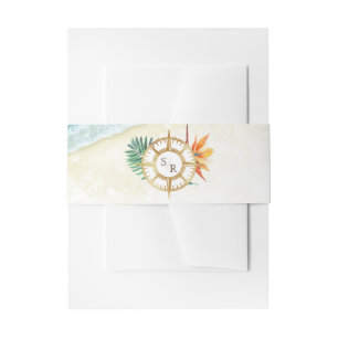Tropical Beach Gold Compass Monogram Passport Invitation Belly Band