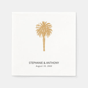 Tropical Beach Gold Palm Tree Destination Wedding Napkin